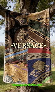 Versace Luxury Medusa Head Baroque Print Multicolor Flannel Sofa Throw Blanket IMG_1577